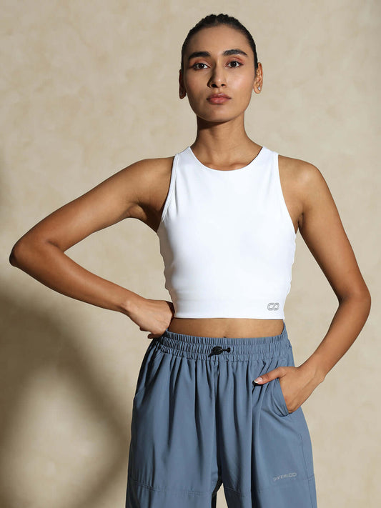 Shop-Keyhole Back Crop Top with Clasp White