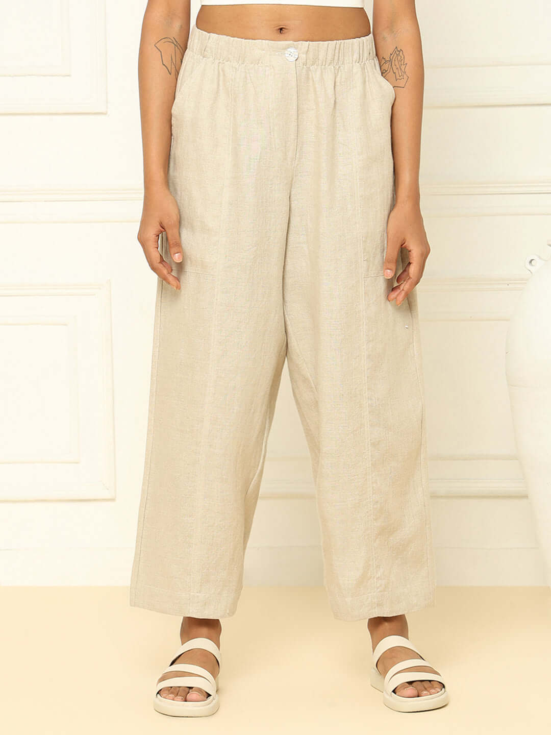 Shop-Linen Barrel Pants Beige