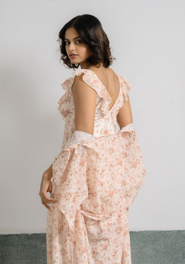 Floral Bloom – Satin Nighty Set with Drape