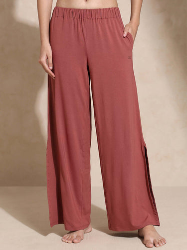 Shop-Serene Yoga Pants with Slit Marsala