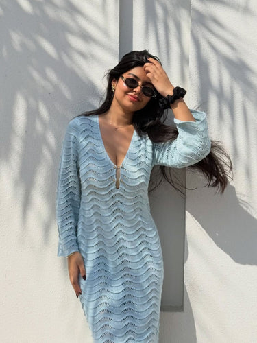 Sky Blue Crochet Maxi Dress
