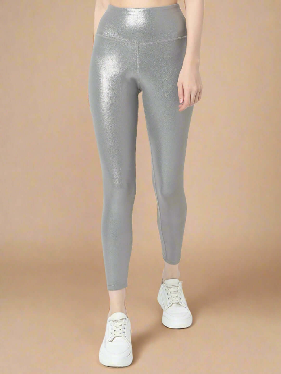 Shop-Gloss Shiny Grey High Impact Action Bra and Ath Track Leggings