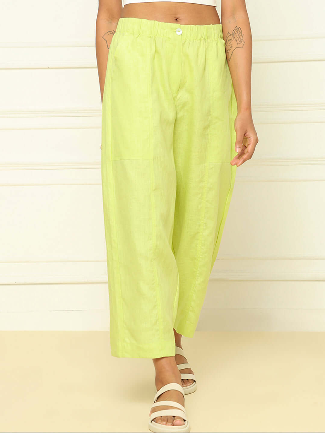 Shop-Linen Barrel Pants Lime