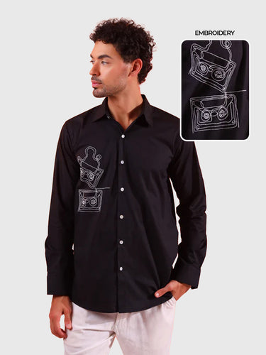 90s Nostalgic Black Shirt for Men