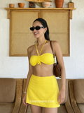 Yellow Halter Bikini Swim Skort Set