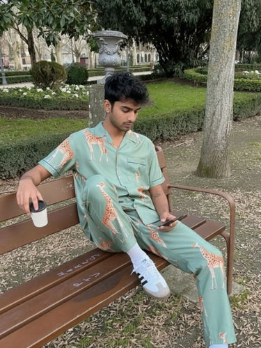 Giraffe Print -Green Men Pajama Set