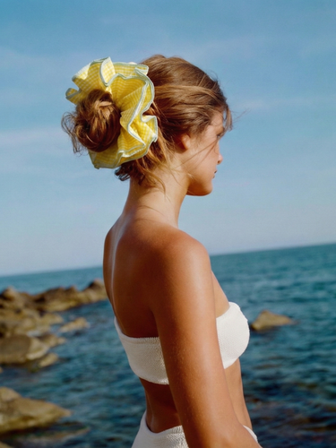 Butter Yellow Gingham Oversized Cotton Scrunchie