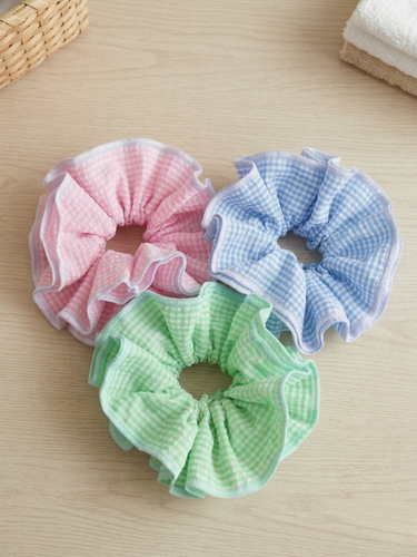 Gingham Oversized Cotton Scrunchie (Pack of 3)