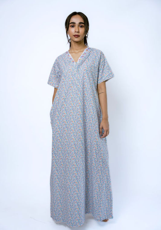 Floral Embroidered Cotton Nighty