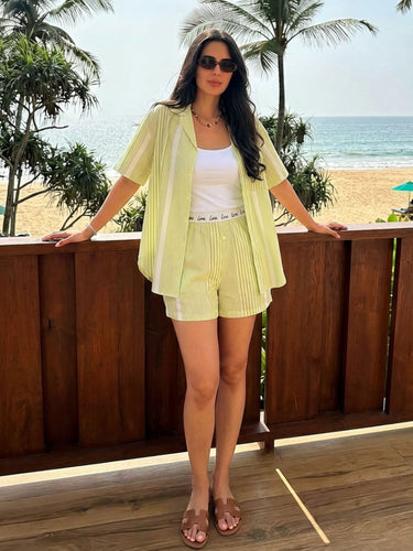 Green Striped Cotton Shorts Nightsuit