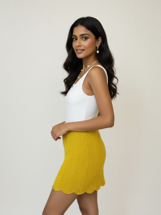 Ribbed Knit Yellow Mini Skirt