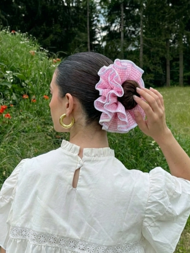 Baby Pink Gingham Oversized Cotton Scrunchie