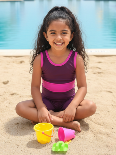 Girls Purple & Pink Color-Block Swimsuit