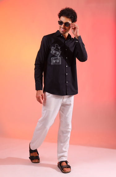 90s Nostalgic Black Shirt for Men