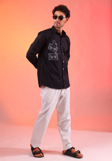 90s Nostalgic Black Shirt for Men