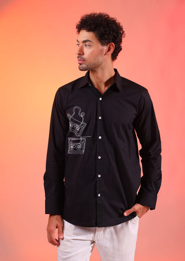 90s Nostalgic Black Shirt for Men