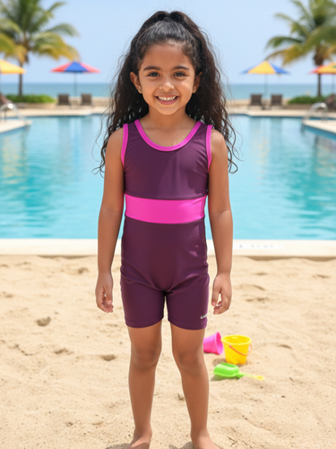 Girls Purple & Pink Color-Block Swimsuit