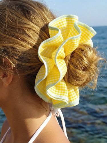 Butter Yellow Gingham Oversized Cotton Scrunchie