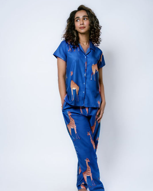 Giraffe Print - Blue Women Pajama Set