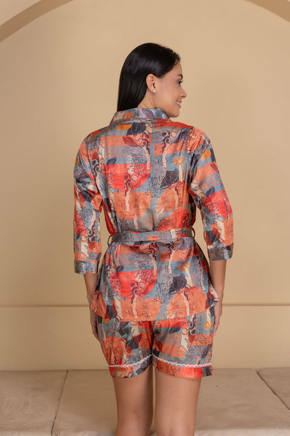 Satin Printed Short Lounger Set
