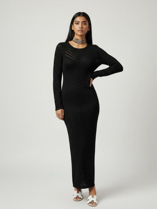 Black Knitted Bodycon Maxi Dress