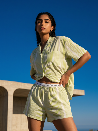 Green Striped Cotton Shorts Nightsuit