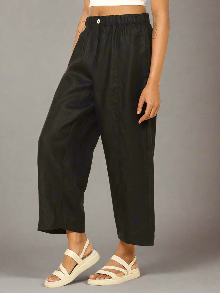 Shop-Linen Barrel Pants Black