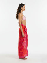 Sangria sarong styled as wrap skirt for beach wear – women’s resortwear