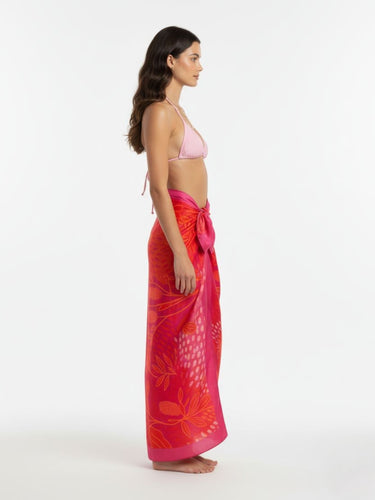 Sangria sarong styled as wrap skirt for beach wear – women’s resortwear