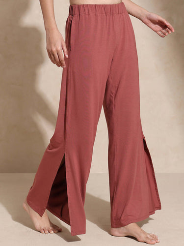 Shop-Serene Yoga Pants with Slit Marsala