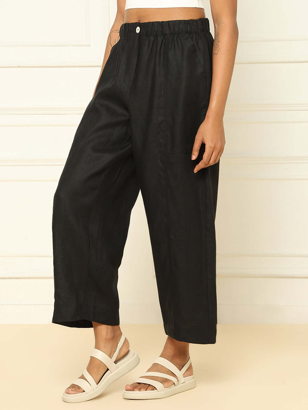 Shop-Linen Barrel Pants Black