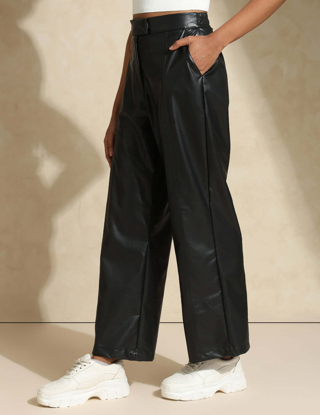 Shop-Leather Straight Fit Trousers Black