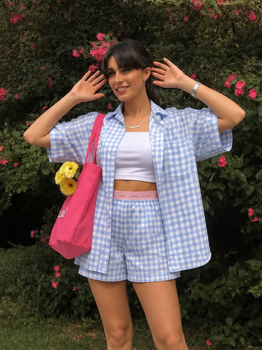 Blue Gingham Cotton Shorts Nightsuit