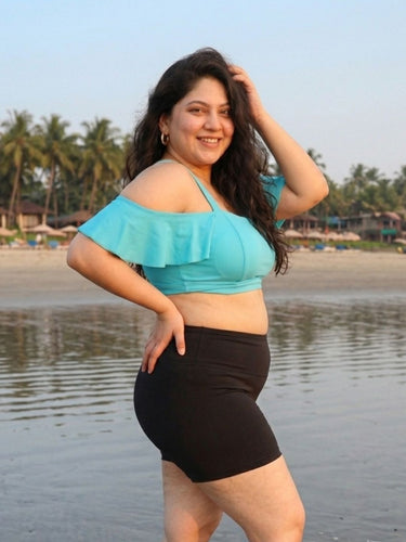 Cyan Frill Shorts Set (2 Pcs)