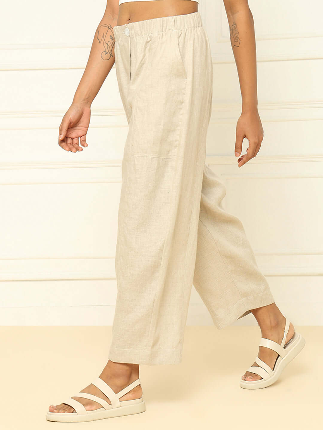 Shop-Linen Barrel Pants Beige