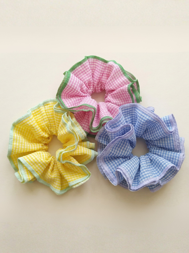 Gingham Oversized Cotton Scrunchie (Pack of 3)