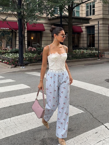 Cherry Striped Cotton Lounge Pants