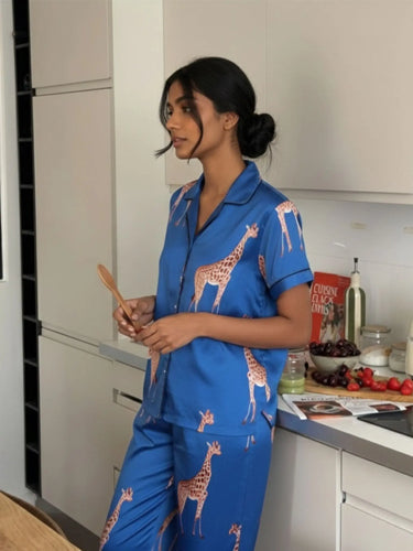 Giraffe Print - Blue Women Pajama Set