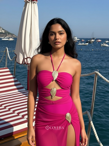 Fuchsia Luxe Embellished Monokini & Sarong Set