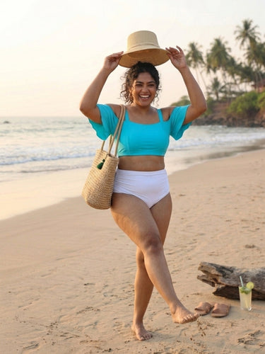 Cyan Frill Ruched Set (2 Pcs)
