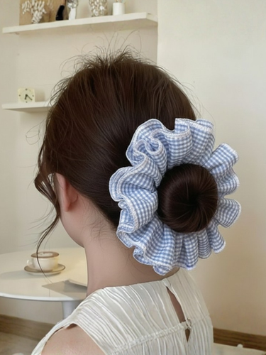 Blue Gingham Oversized Cotton Scrunchie
