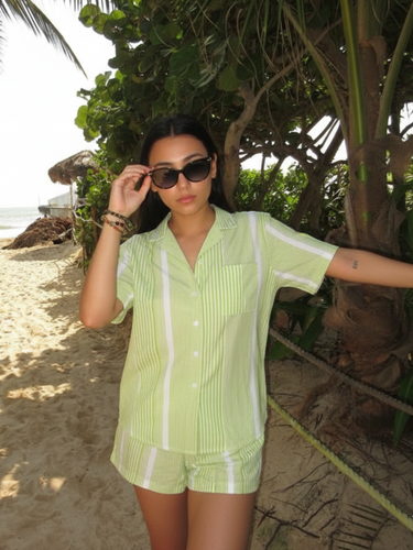 Green Striped Cotton Shorts Nightsuit