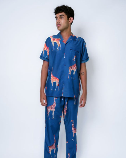 Giraffe Print - Blue Men Pajama Set