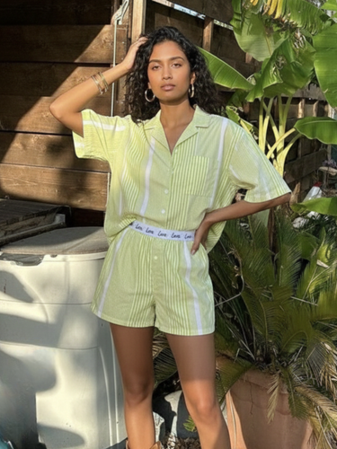 Green Striped Cotton Shorts Nightsuit
