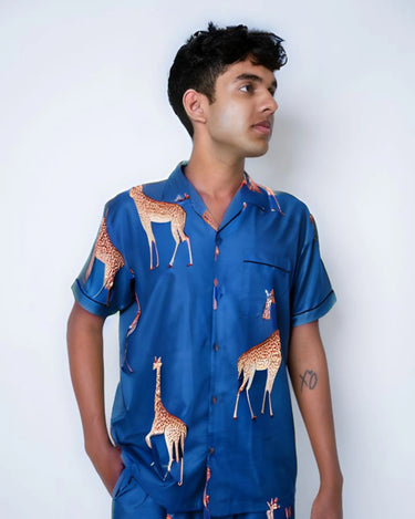 Giraffe Print - Blue Men Pajama Set