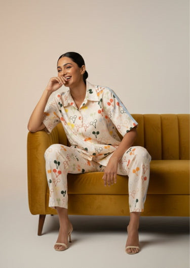 Playful Cherry Print-Cotton Night Suit