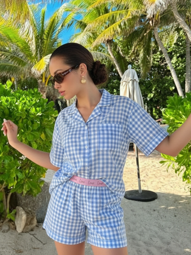 Blue Gingham Cotton Shorts Nightsuit