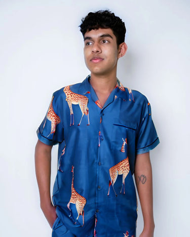 Giraffe Print - Blue Men Pajama Set