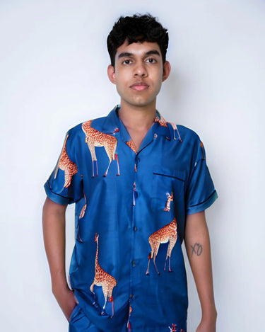 Giraffe Print - Blue Men Pajama Set