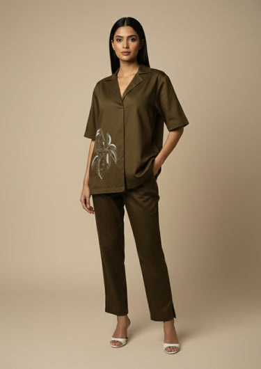 Olive Song – Bird Embroidered Co-ord Set